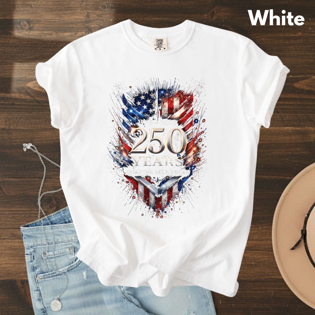America 250 Years Comfort Colors T Shirts Quarter Millennial Tee Semiquincentennial 1776 2026 Shirt Distressed American Flag Gifts