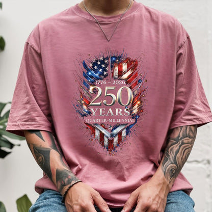 America 250 Years Comfort Colors T Shirts Quarter Millennial Tee Semiquincentennial 1776 2026 Shirt Distressed American Flag Gifts