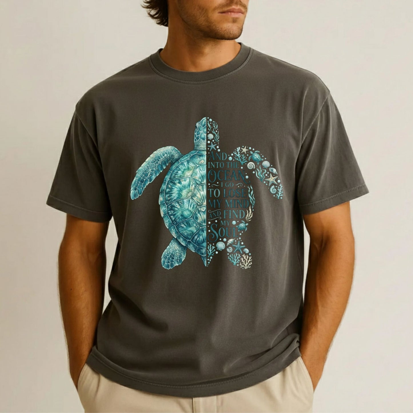 And Into The Ocean I Go To Lose My Mind And Find My Soul DTF Transfer Ready to Press Sea Turtle UV DTF Sticker Ocean Life Heat Transfer for Shirts