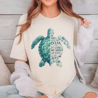 And Into The Ocean I Go To Lose My Mind And Find My Soul DTF Transfer Ready to Press Sea Turtle UV DTF Sticker Ocean Life Heat Transfer for Shirts