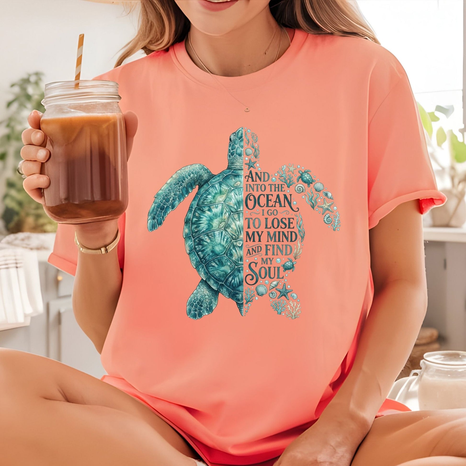 And Into The Ocean I Go To Lose My Mind And Find My Soul DTF Transfer Ready to Press Sea Turtle UV DTF Sticker Ocean Life Heat Transfer for Shirts