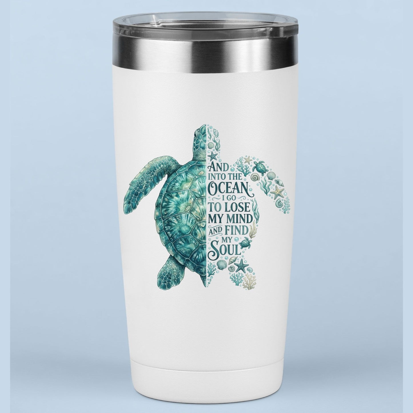 And Into The Ocean I Go To Lose My Mind And Find My Soul DTF Transfer Ready to Press Sea Turtle UV DTF Sticker Ocean Life Heat Transfer for Shirts