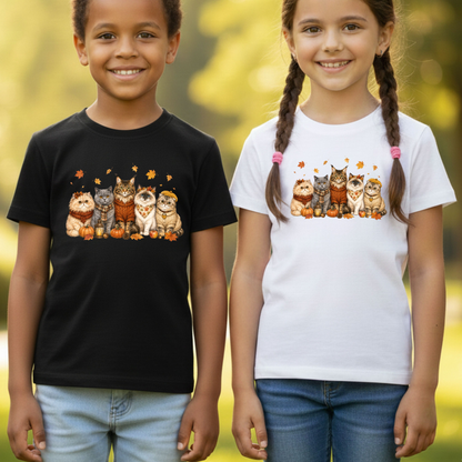 Autumn Cats Comfort Colors T Shirts Cute Fall Sweater Kitty Tee Cozy Pumpkin Cat Lover Shirt Seasonal Leaves Graphic Hoodie