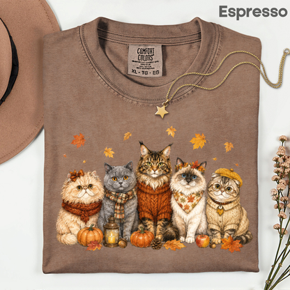 Autumn Cats Comfort Colors T Shirts Cute Fall Sweater Kitty Tee Cozy Pumpkin Cat Lover Shirt Seasonal Leaves Graphic Hoodie