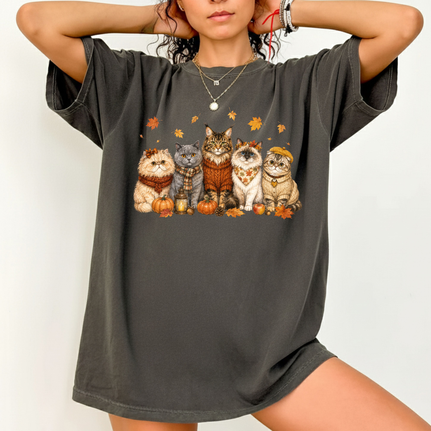 Autumn Cats Comfort Colors T Shirts Cute Fall Sweater Kitty Tee Cozy Pumpkin Cat Lover Shirt Seasonal Leaves Graphic Hoodie