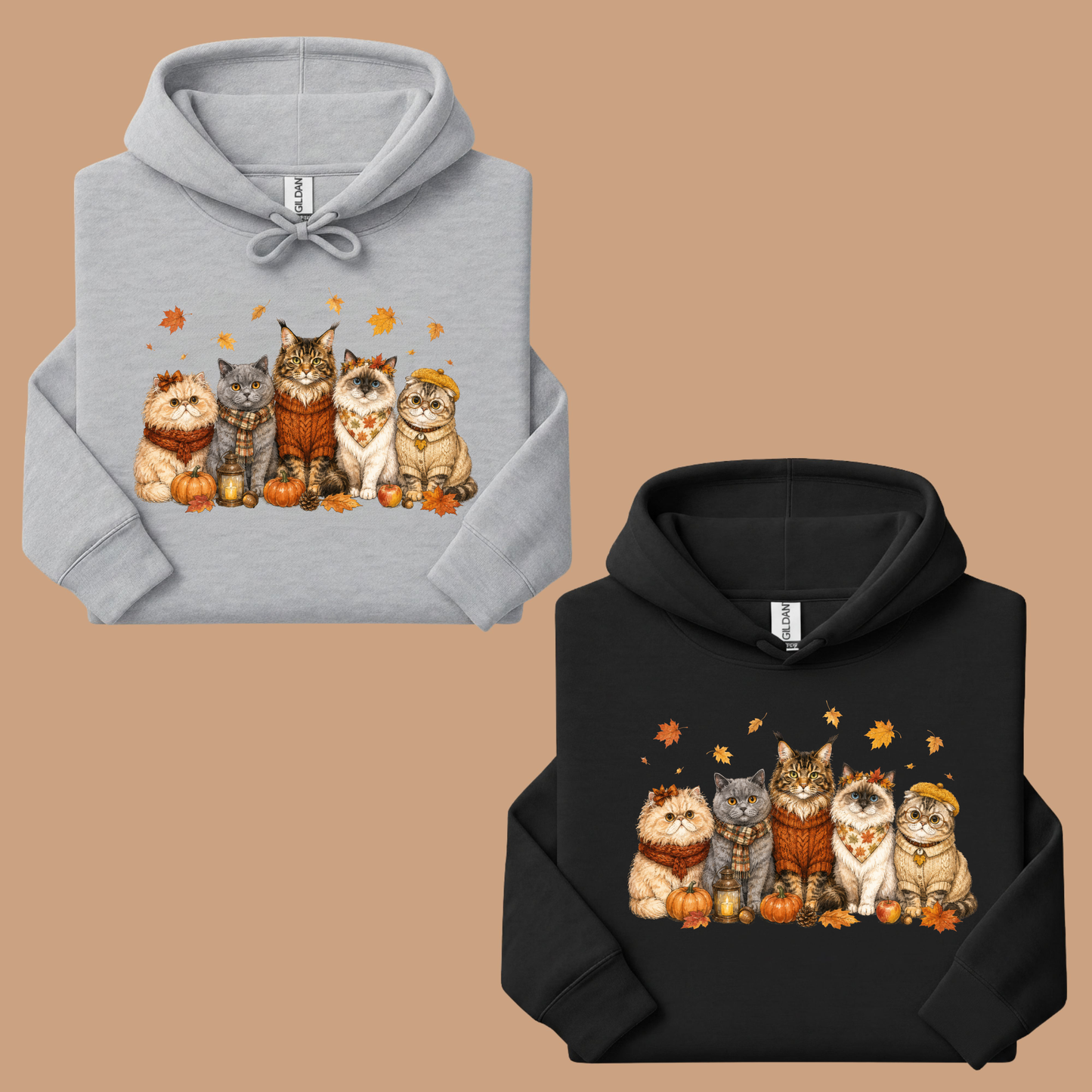 Autumn Cats Comfort Colors T Shirts Cute Fall Sweater Kitty Tee Cozy Pumpkin Cat Lover Shirt Seasonal Leaves Graphic Hoodie