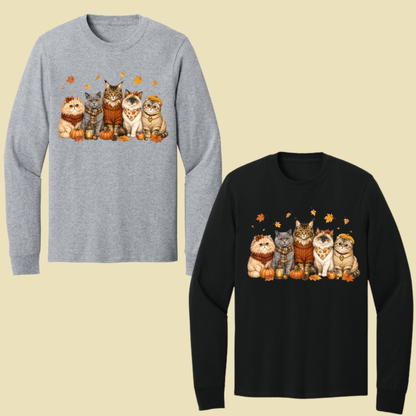 Autumn Cats Comfort Colors T Shirts Cute Fall Sweater Kitty Tee Cozy Pumpkin Cat Lover Shirt Seasonal Leaves Graphic Hoodie