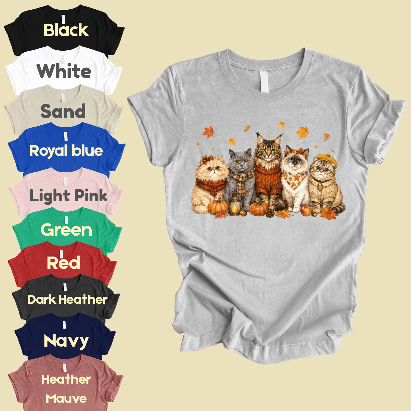 Autumn Cats Comfort Colors T Shirts Cute Fall Sweater Kitty Tee Cozy Pumpkin Cat Lover Shirt Seasonal Leaves Graphic Hoodie