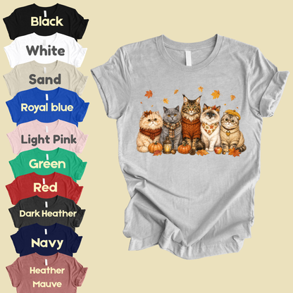 Autumn Cats Comfort Colors T Shirts Cute Fall Sweater Kitty Tee Cozy Pumpkin Cat Lover Shirt Seasonal Leaves Graphic Hoodie