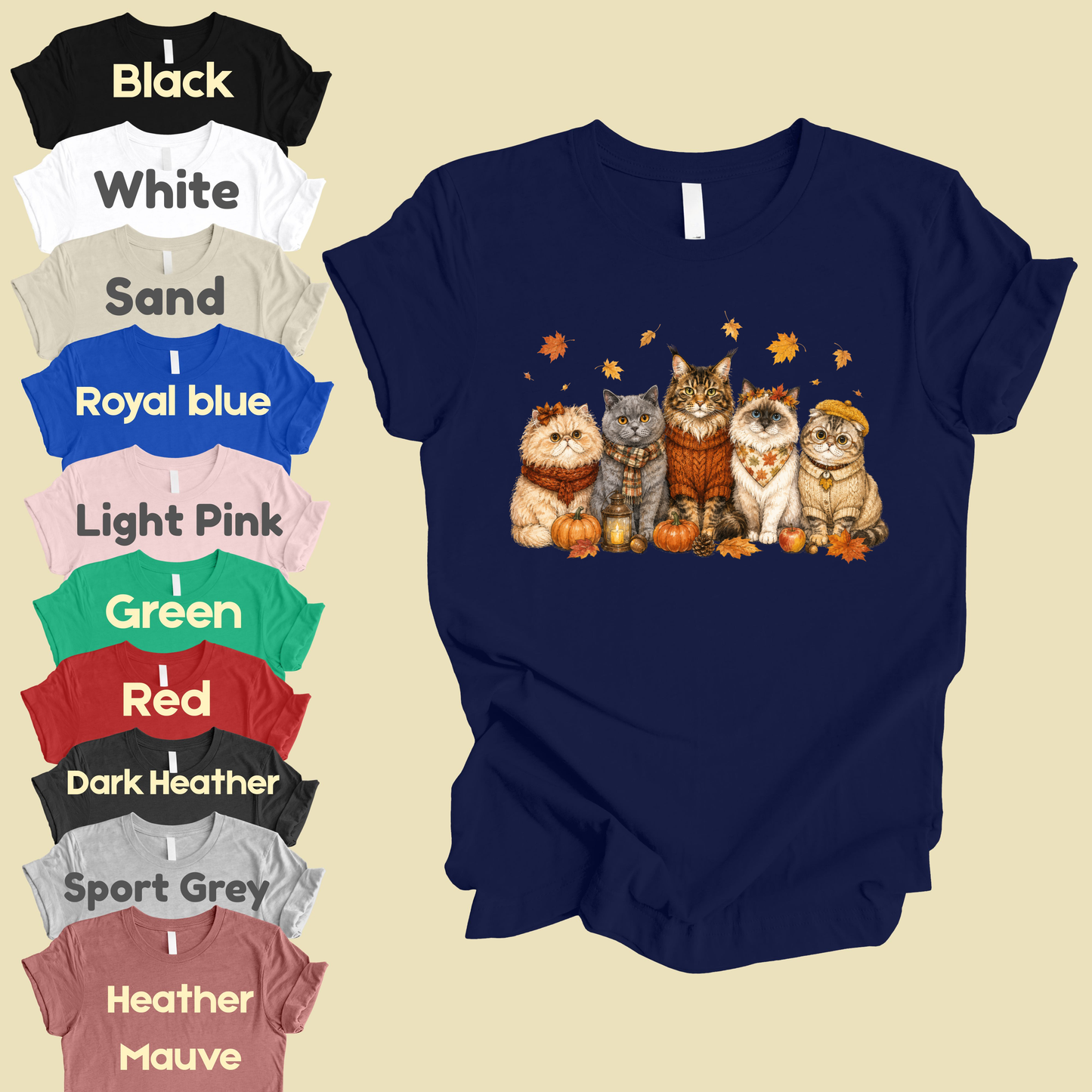 Autumn Cats Comfort Colors T Shirts Cute Fall Sweater Kitty Tee Cozy Pumpkin Cat Lover Shirt Seasonal Leaves Graphic Hoodie