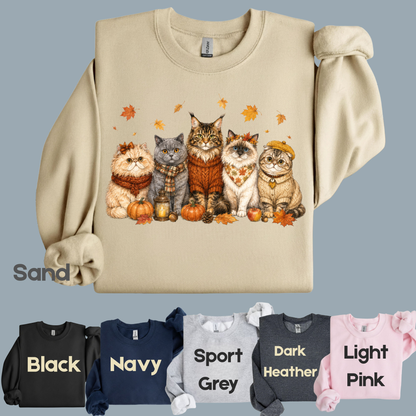 Autumn Cats Comfort Colors T Shirts Cute Fall Sweater Kitty Tee Cozy Pumpkin Cat Lover Shirt Seasonal Leaves Graphic Hoodie