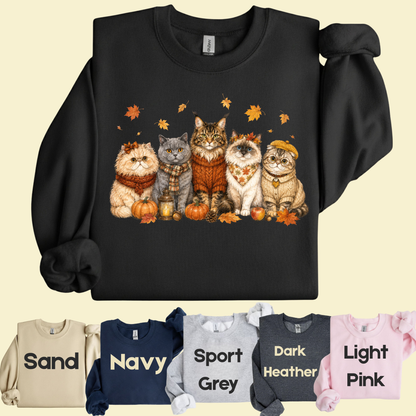 Autumn Cats Comfort Colors T Shirts Cute Fall Sweater Kitty Tee Cozy Pumpkin Cat Lover Shirt Seasonal Leaves Graphic Hoodie