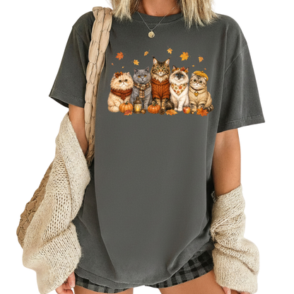 Autumn Cats Comfort Colors T Shirts Cute Fall Sweater Kitty Tee Cozy Pumpkin Cat Lover Shirt Seasonal Leaves Graphic Hoodie