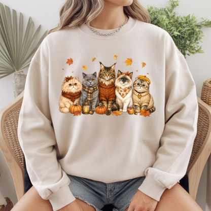 Autumn Cats Comfort Colors T Shirts Cute Fall Sweater Kitty Tee Cozy Pumpkin Cat Lover Shirt Seasonal Leaves Graphic Hoodie