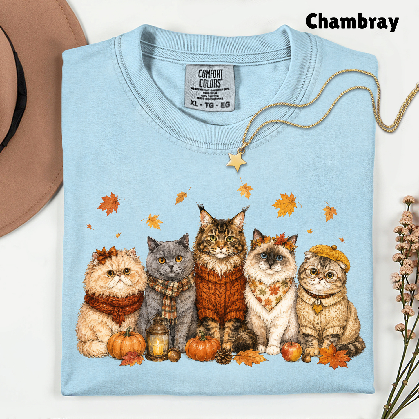 Autumn Cats Comfort Colors T Shirts Cute Fall Sweater Kitty Tee Cozy Pumpkin Cat Lover Shirt Seasonal Leaves Graphic Hoodie
