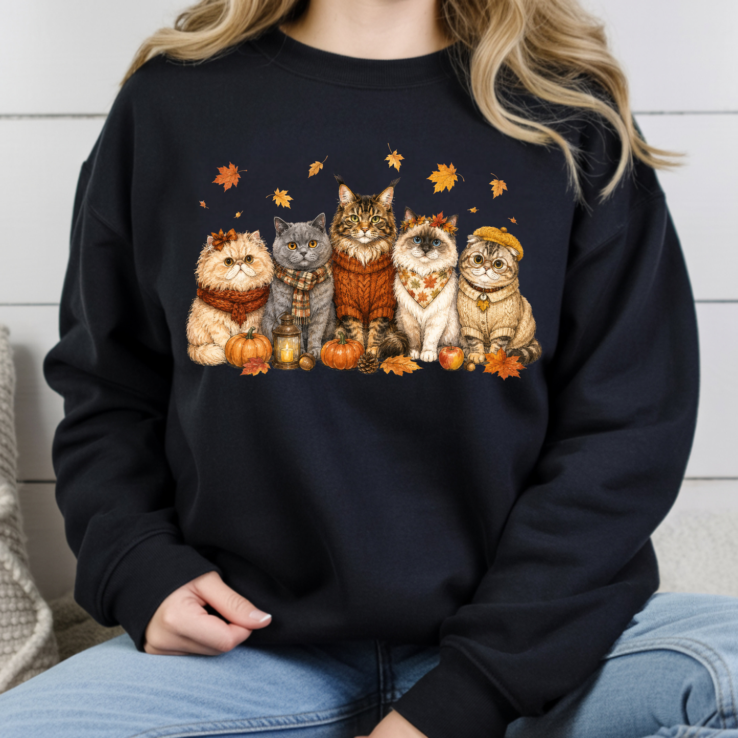 Autumn Cats Comfort Colors T Shirts Cute Fall Sweater Kitty Tee Cozy Pumpkin Cat Lover Shirt Seasonal Leaves Graphic Hoodie