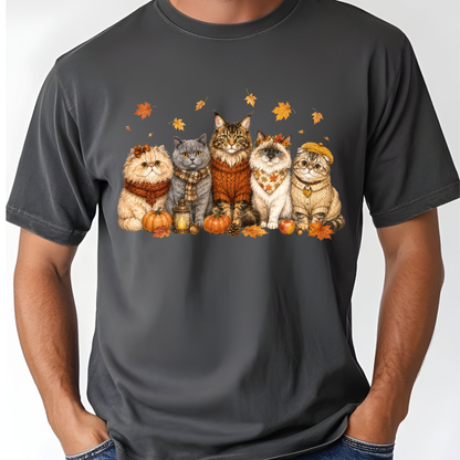 Autumn Cats Comfort Colors T Shirts Cute Fall Sweater Kitty Tee Cozy Pumpkin Cat Lover Shirt Seasonal Leaves Graphic Hoodie