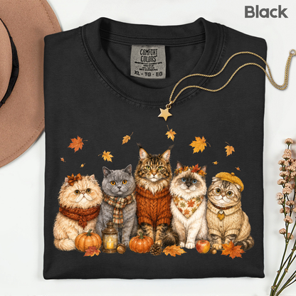 Autumn Cats Comfort Colors T Shirts Cute Fall Sweater Kitty Tee Cozy Pumpkin Cat Lover Shirt Seasonal Leaves Graphic Hoodie