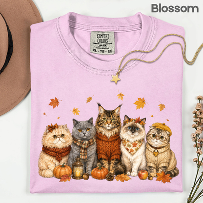 Autumn Cats Comfort Colors T Shirts Cute Fall Sweater Kitty Tee Cozy Pumpkin Cat Lover Shirt Seasonal Leaves Graphic Hoodie