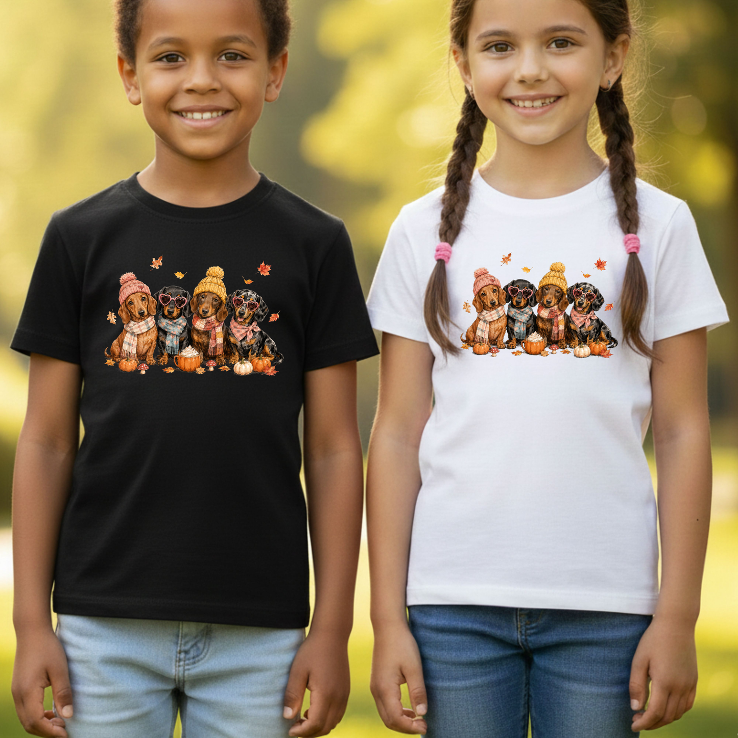 Autumn Dachshunds Comfort Colors T Shirts Cute Fall Wiener Dog Tee Cozy Beanie Scarf Pumpkin Spice Latte Shirt Seasonal Pet Graphic Hoodie