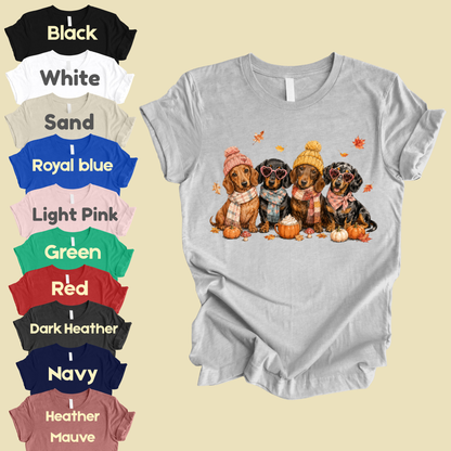 Autumn Dachshunds Comfort Colors T Shirts Cute Fall Wiener Dog Tee Cozy Beanie Scarf Pumpkin Spice Latte Shirt Seasonal Pet Graphic Hoodie