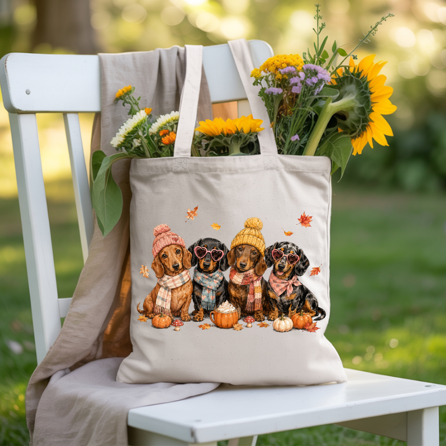 Autumn Dachshunds Comfort Colors T Shirts Cute Fall Wiener Dog Tee Cozy Beanie Scarf Pumpkin Spice Latte Shirt Seasonal Pet Graphic Hoodie
