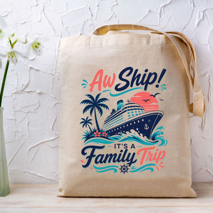 Aw Ship It's A Family Trip Retro Cruise DTF Transfer Ready to Press Family Vacation UV DTF Sticker Ocean Liner & Palm Trees Heat Transfer for Shirts