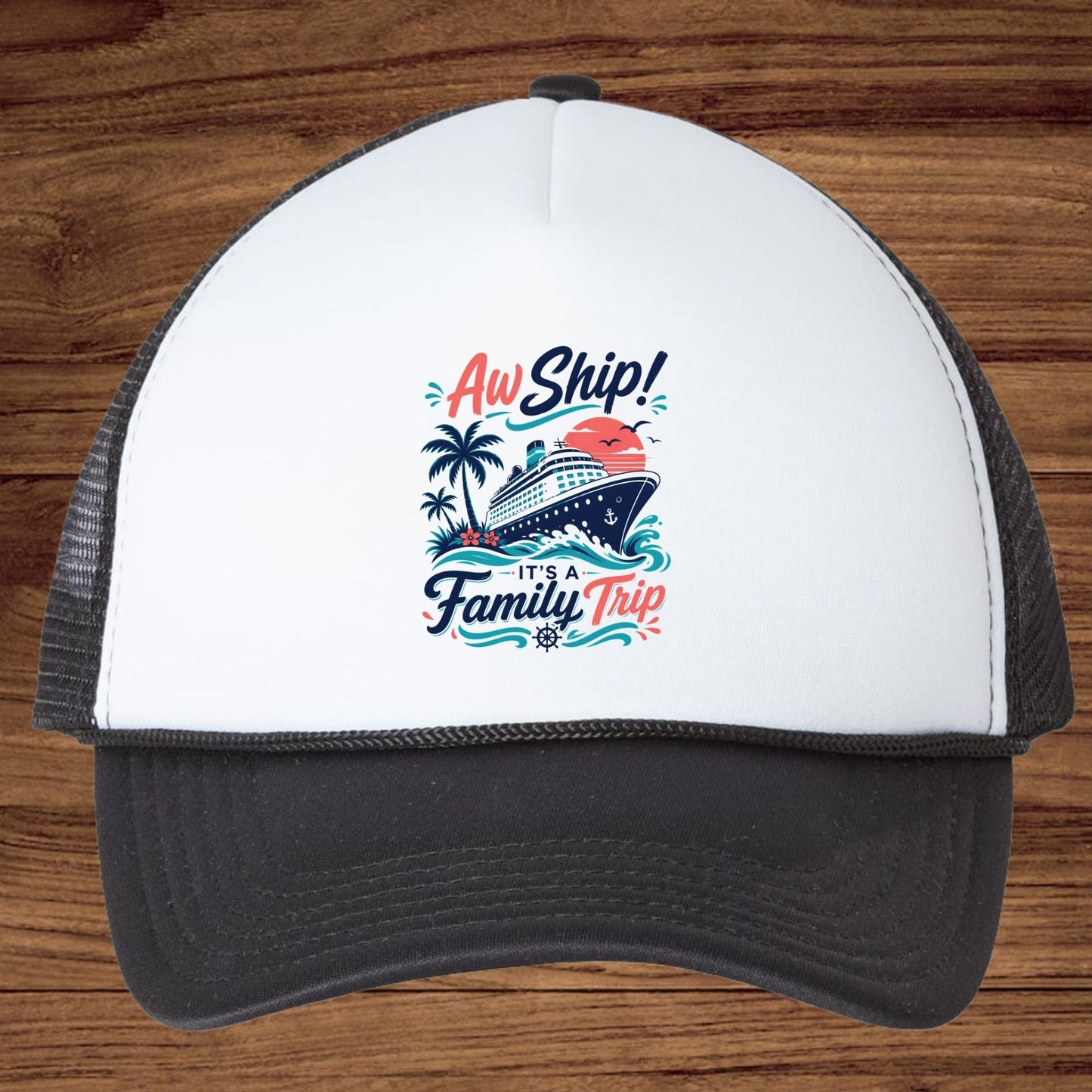 Aw Ship It's A Family Trip Retro Cruise DTF Transfer Ready to Press Family Vacation UV DTF Sticker Ocean Liner & Palm Trees Heat Transfer for Shirts