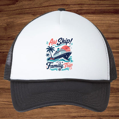 Aw Ship It's A Family Trip Retro Cruise DTF Transfer Ready to Press Family Vacation UV DTF Sticker Ocean Liner & Palm Trees Heat Transfer for Shirts