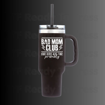 Bad Mom Club DTF Transfer Ready to Press Our Kids Are Fine Probably Retro Checkered Lightning Bolt Heat Transfer for Shirts Funny Mom UV Sticker Prints