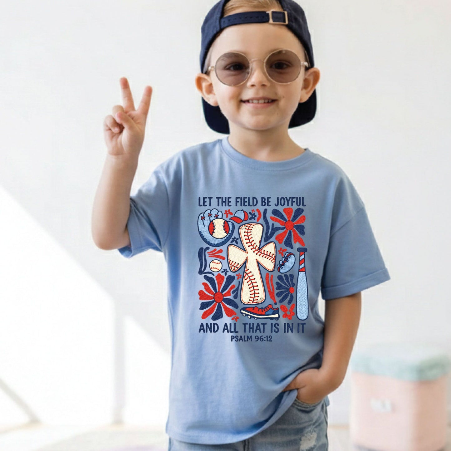 Baseball Cross Psalm 96:12 Youth Shirts Let The Field Be Joyful Sweatshirt
