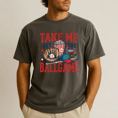 Baseball DTF Transfer Ready to Press Take Me Out To The Ballgame Retro Sports Popcorn Glove Bat UV Sticker Prints Game Day Apparel