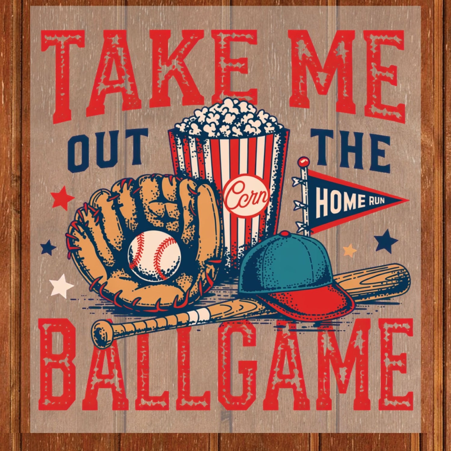 Baseball DTF Transfer Ready to Press Take Me Out To The Ballgame Retro Sports Popcorn Glove Bat UV Sticker Prints Game Day Apparel