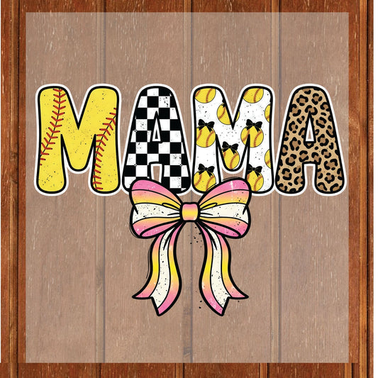 Baseball Mom DTF Transfer ready to Press Baseball Mama Bow Heat Transfer for Shirts Sports Mommy UV Sticker Prints Iron on Transfer