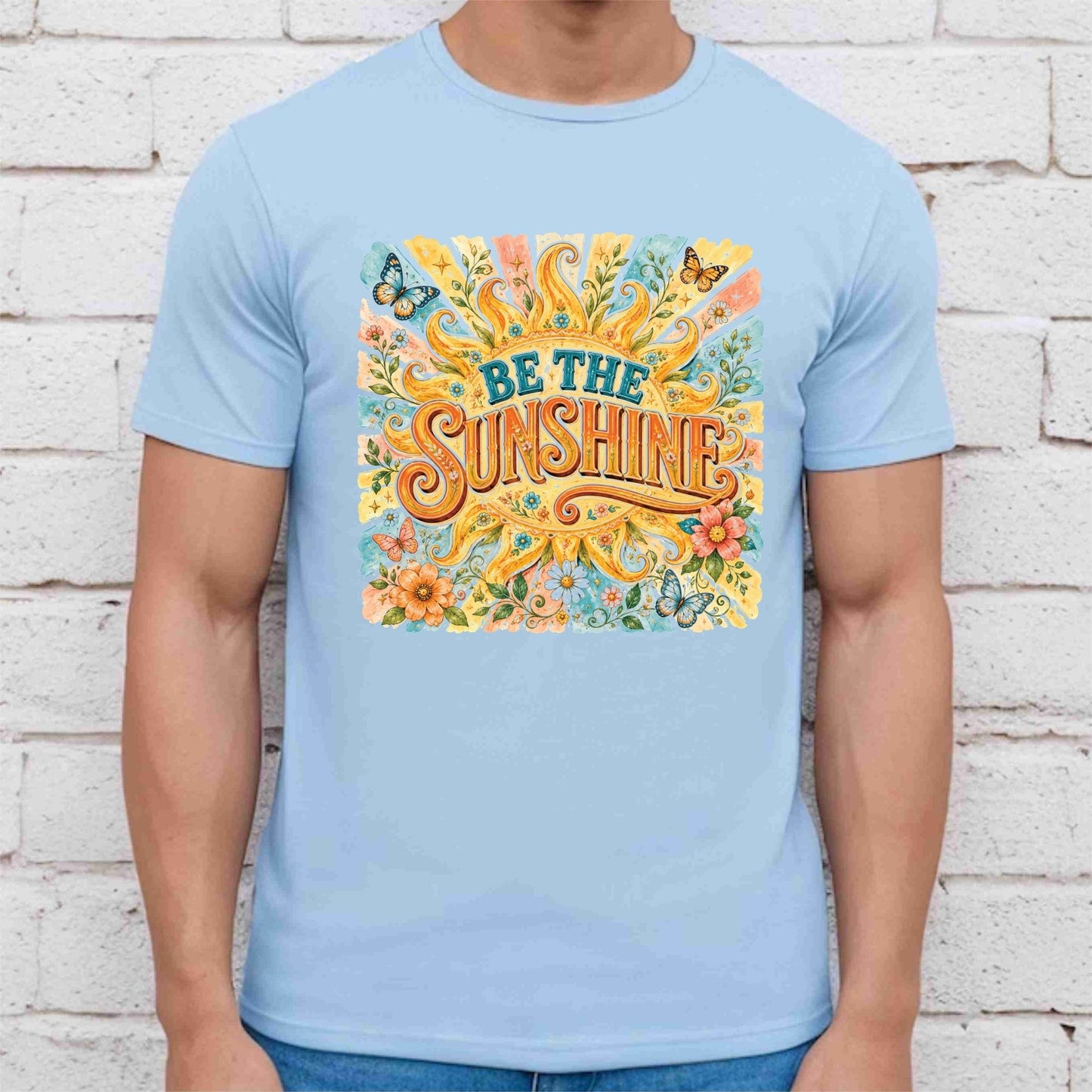 Be The Sunshine Retro Sun DTF Transfer Ready to Press Summer Vibes UV DTF Sticker Inspirational Butterfly Heat Transfer for Shirts