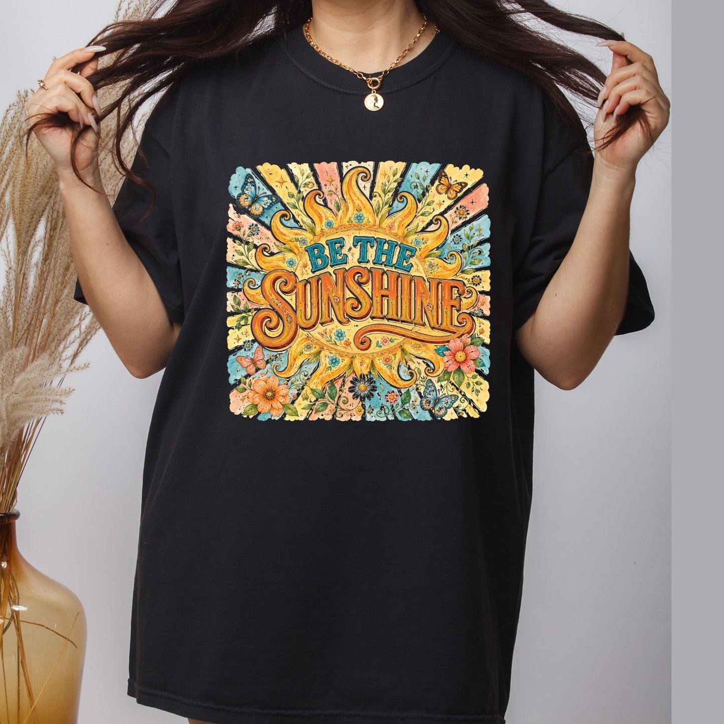 Be The Sunshine Retro Sun DTF Transfer Ready to Press Summer Vibes UV DTF Sticker Inspirational Butterfly Heat Transfer for Shirts