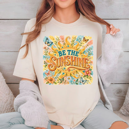 Be The Sunshine Retro Sun DTF Transfer Ready to Press Summer Vibes UV DTF Sticker Inspirational Butterfly Heat Transfer for Shirts