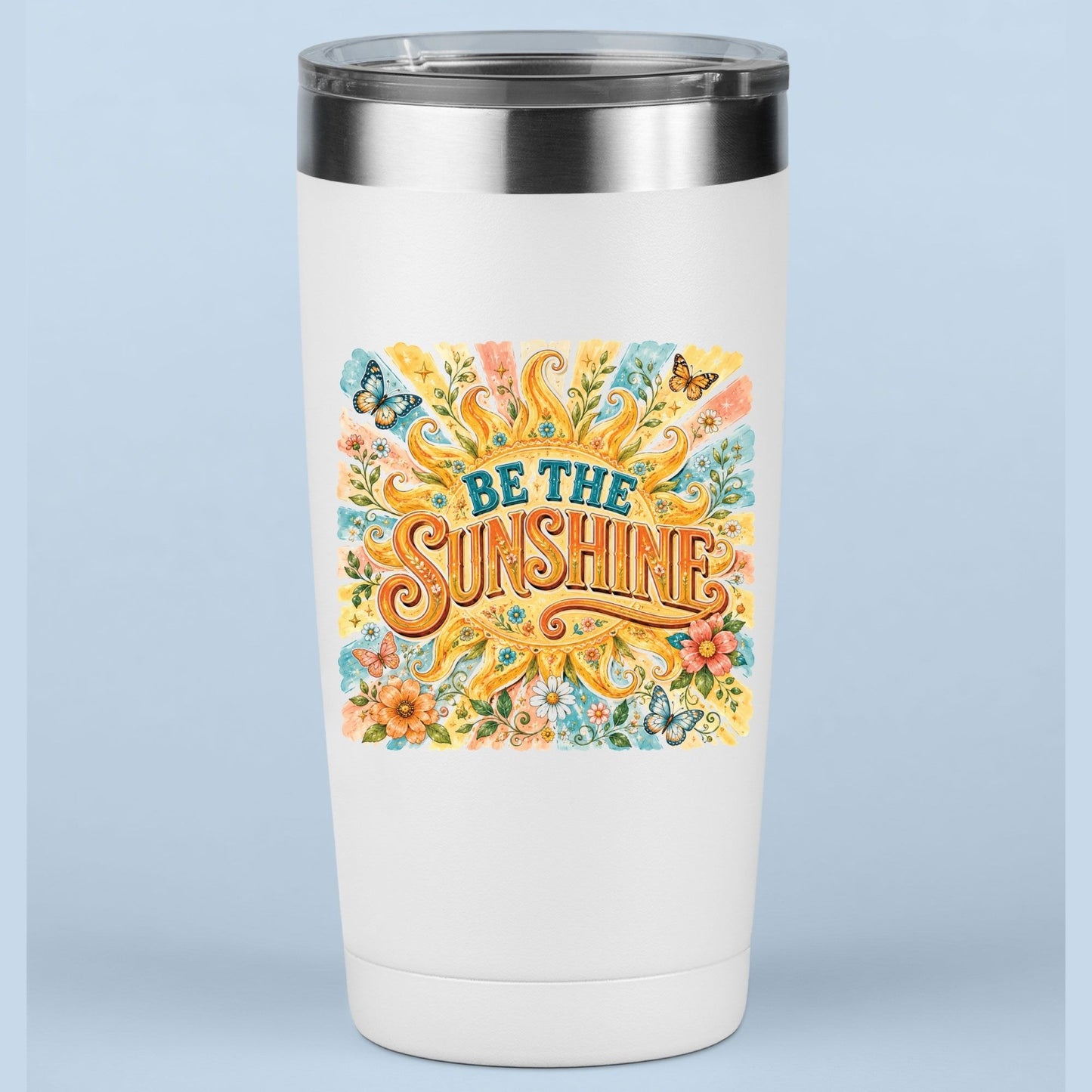 Be The Sunshine Retro Sun DTF Transfer Ready to Press Summer Vibes UV DTF Sticker Inspirational Butterfly Heat Transfer for Shirts