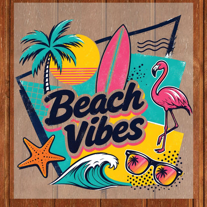 Beach Vibes Retro Flamingo DTF Transfer Ready to Press Summer Vacation UV DTF Sticker Surfboard Sunglasses Heat Transfer for Shirts