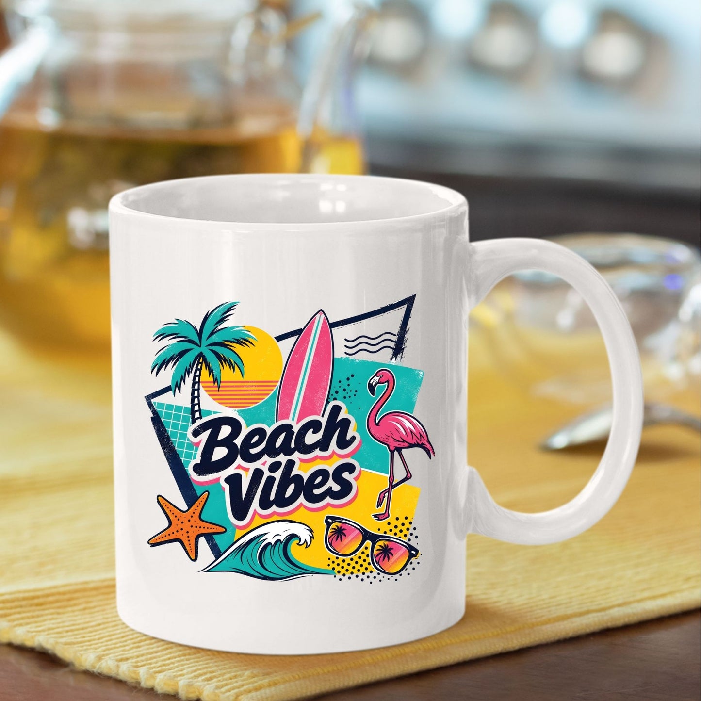 Beach Vibes Retro Flamingo DTF Transfer Ready to Press Summer Vacation UV DTF Sticker Surfboard Sunglasses Heat Transfer for Shirts