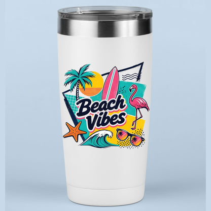 Beach Vibes Retro Flamingo DTF Transfer Ready to Press Summer Vacation UV DTF Sticker Surfboard Sunglasses Heat Transfer for Shirts