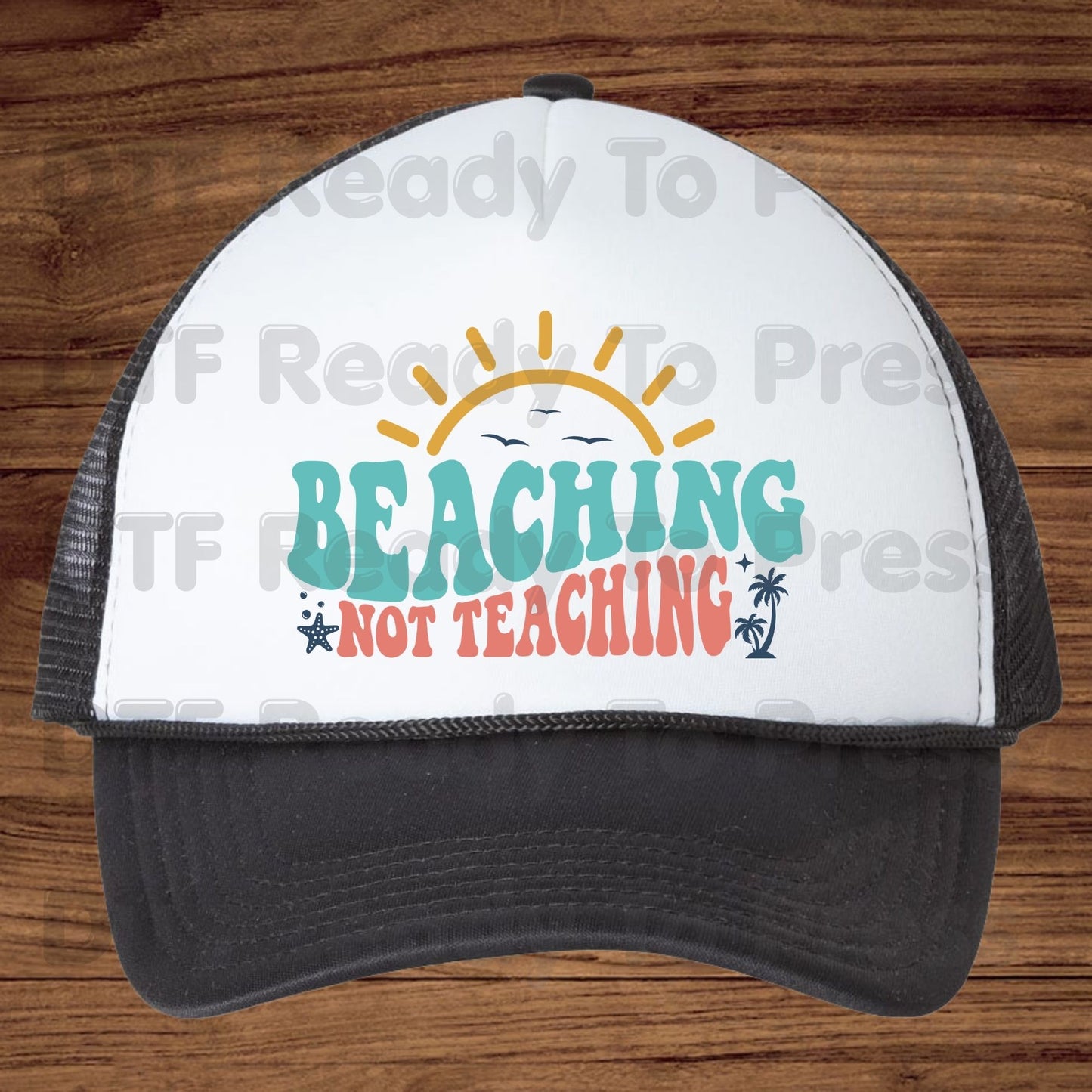 Beaching Not Teaching Retro Summer Vacation DTF Transfer Ready to Press Palm Tree Teacher Life Heat Transfer for Shirts UV Sticker Prints