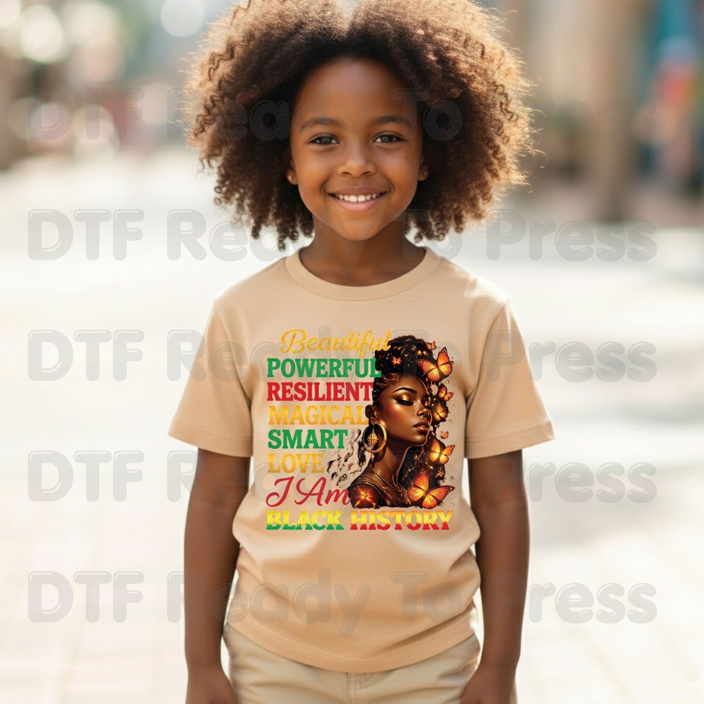Beautiful Powerful Resilient I Am Black History DTF Transfer Ready to Press Melanin Queen Butterflies Heat Transfer for Shirts UV Sticker