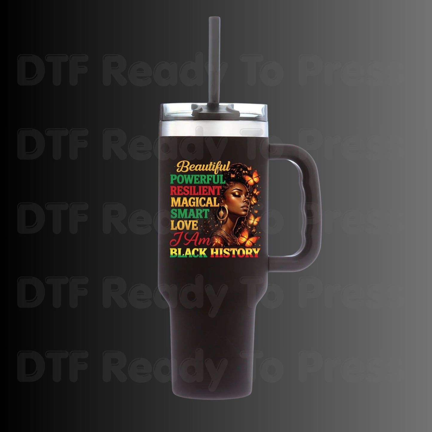 Beautiful Powerful Resilient I Am Black History DTF Transfer Ready to Press Melanin Queen Butterflies Heat Transfer for Shirts UV Sticker