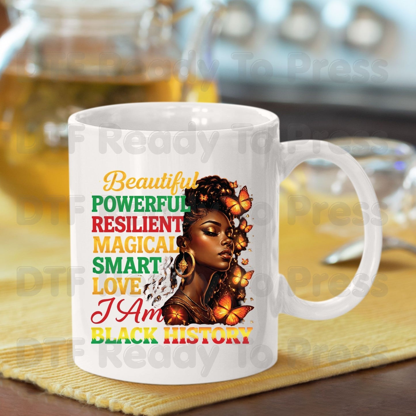 Beautiful Powerful Resilient I Am Black History DTF Transfer Ready to Press Melanin Queen Butterflies Heat Transfer for Shirts UV Sticker