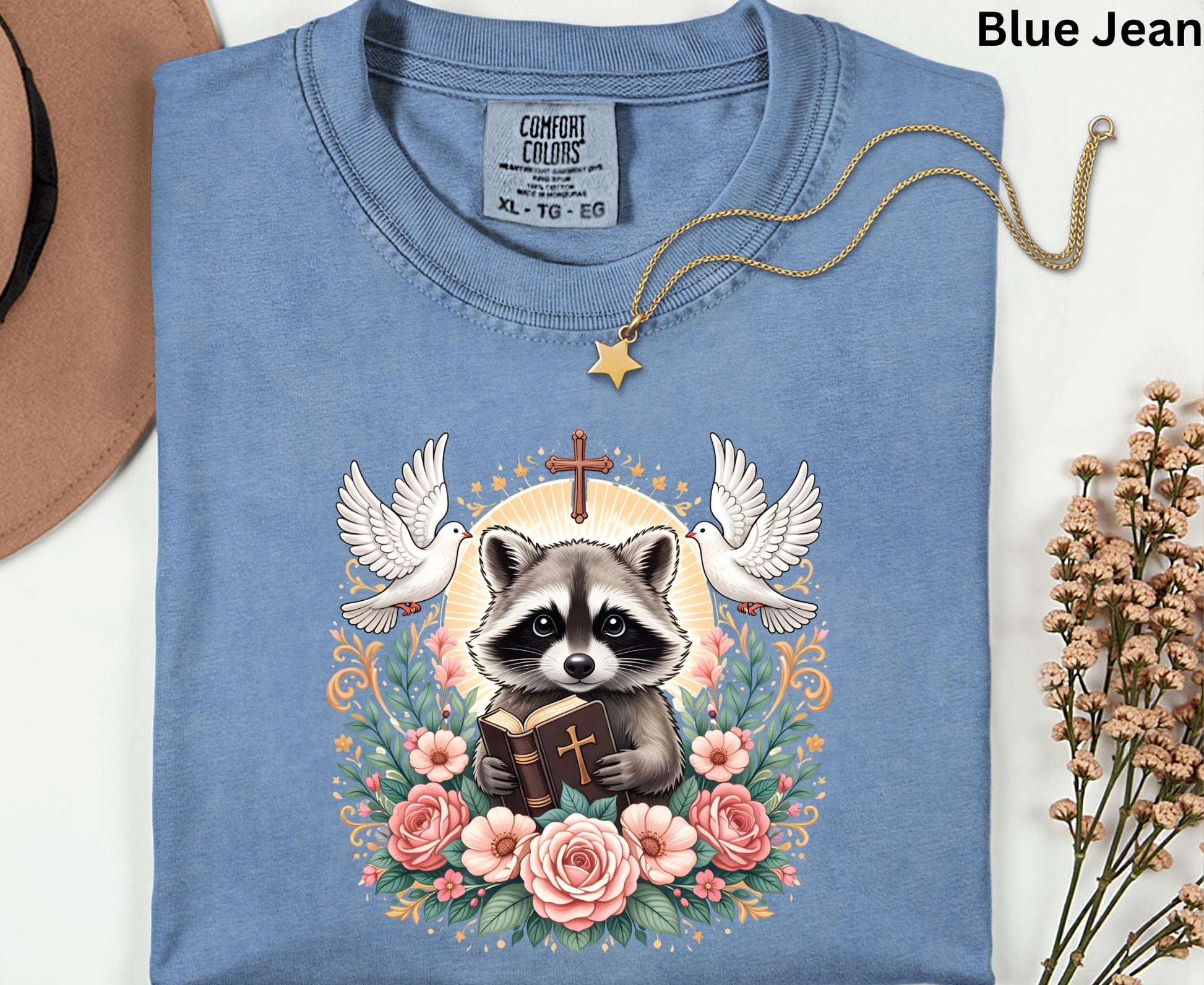 Bible Raccoon T Shirt Christian Faith Tee Floral Animal Cross Shirt Adult Youth Toddler Baby Cute Religious Gift Reading Bible Raccoon Tee
