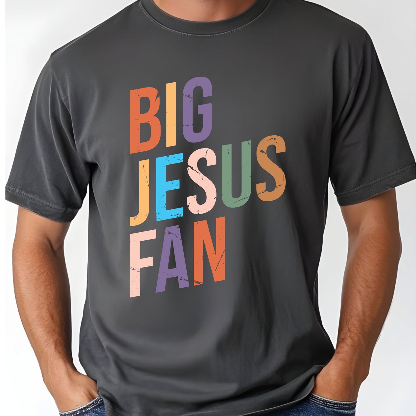Big Jesus Fan Comfort Colors T Shirt Christian Faith Sweatshirt Religious Apparel Tees Retro Bible Verse Gift Shirts