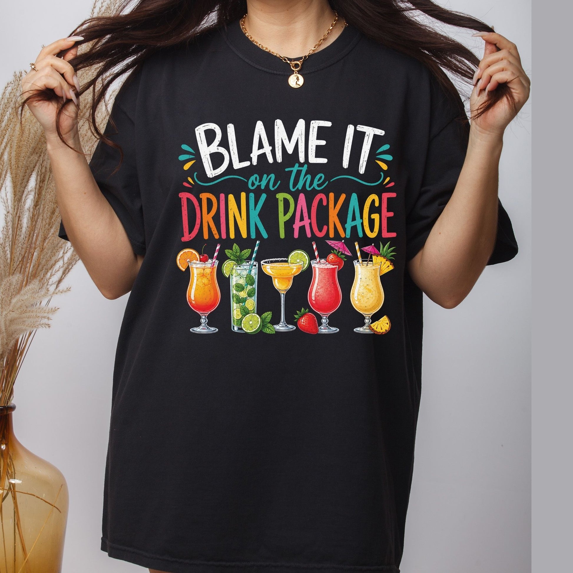Blame It On The Drink Package Retro Cruise DTF Transfer Ready to Press Cruise Vacation UV DTF Sticker Tropical Cocktails & Margarita Heat Transfer for Shirts