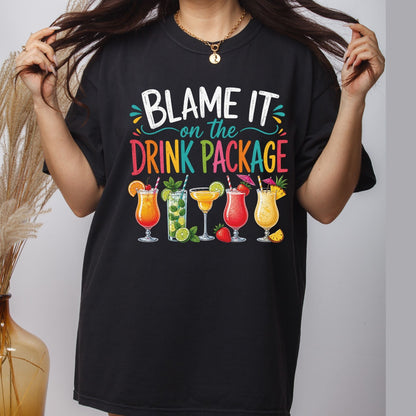 Blame It On The Drink Package Retro Cruise DTF Transfer Ready to Press Cruise Vacation UV DTF Sticker Tropical Cocktails & Margarita Heat Transfer for Shirts