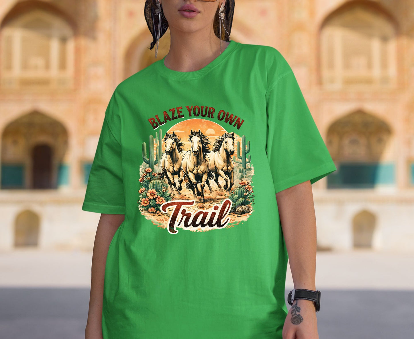 Blaze Your Own Trail T Shirt Adult Youth Toddler Baby Wild Horse Graphic Tee Running Mustangs Western Desert Cactus Sunset Retro Country Gift